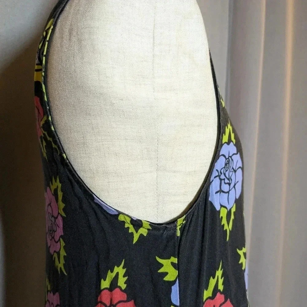 Nooworks Naomi Dress  Roses Black Midi Printed Sleeveless XS
